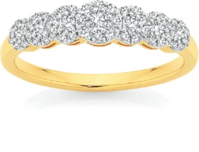 9ct+Gold+Diamond+7+Cluster+Ring