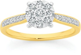 9ct+Two+Tone+Gold+Diamond+Round+Cluster+Ring