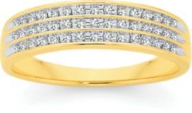 9ct+Gold+Diamond+3+Row+Band