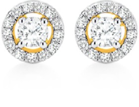 9ct+Yellow+Gold+Diamond+Halo+Stud+Earrings