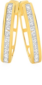 9ct+Gold+Diamond+Hoop+Earrings