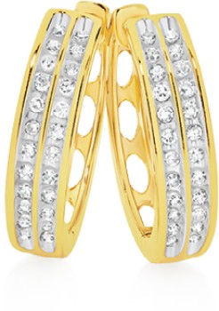 9ct+Gold+Diamond+Double+Row+Huggie+Earrings