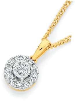 9ct+Two+Tone+Gold+Diamond+Halo+Pendant