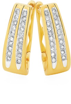 9ct+Gold+Diamond+Double+Row+Huggie+Earrings