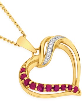 9ct+Gold+Ruby+%26amp%3B+Diamond+Open+Heart+Pendant