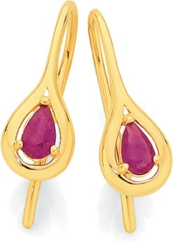 9ct+Gold+Ruby+Drop+Earrings