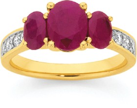 9ct-Gold-Natural-Ruby-Diamond-Trilogy-Ring on sale