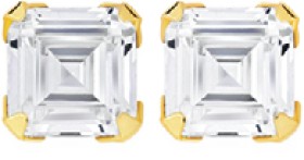 9ct+Gold+Cubic+Zirconia+Asscher+Cut+Claw+Stud+Earrings