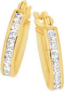 9ct+Gold+Cubic+Zirconia+Hoop+Earrings