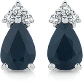 9ct+Gold+Black+Sapphire+%26amp%3B+Diamond+Pear+Shape+Stud+Earrings