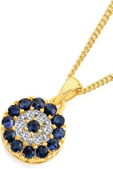 9ct+Gold+Natural+Sapphire+%26amp%3B+Diamond+Evil+Eye+Pendant