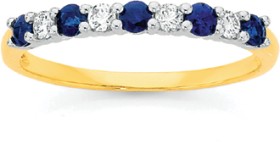 9ct+Gold+Two+Tone+Natural+Sapphire+%26amp%3B+Diamond+Band