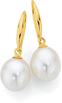 9ct+Gold+Freshwater+Pearl+Drop+Earrings