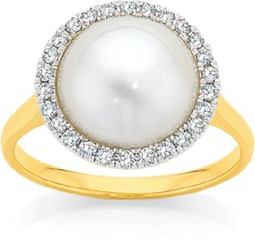 9ct+Gold+Cultured+Mabe+Pearl+%26amp%3B+Diamond+Ring