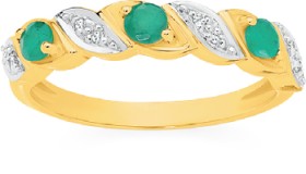 9ct+Gold+Natural+Emerald+%26amp%3B+Diamond++Ring