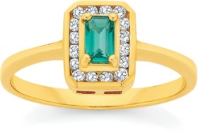 9ct+Gold+Emerald+%26amp%3B+Diamond+Dress+Ring