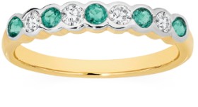 9ct+Gold+Natural+Emerald+%26amp%3B+Diamond++Alternative+Band