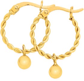 9ct+Gold+Ball+Drop+Twist+Hoop+Earrings