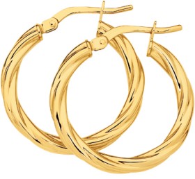 9ct+Gold+2.5x15mm+Twist+Hoop+Earrings