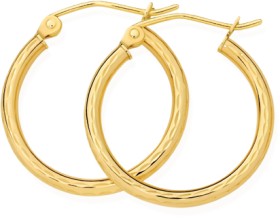 9ct+Gold+2x15mm+Diamond-cut+Hoop+Earrings