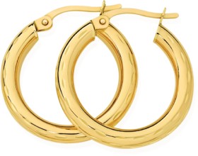 9ct+Gold+15mm+Light+Diamond-Cut+Hoop+Earrings