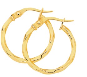 9ct+Gold+2x15mm+Twist+Hoop+Earrings