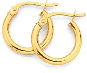 9ct+Gold+Polished+2x10mm+Hoop+Earrings