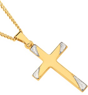 9ct+Gold+Two+Tone+21mm+Diagonal+Ends+Cross+Pendant