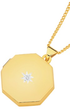 9ct+Gold+Diamond+Starburst+Octagonal+Locket