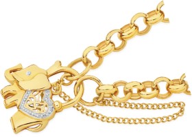 9ct+Gold+19cm+Solid+Belcher+Diamond+Padlock+Bracelet