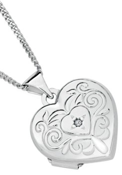 Sterling+Silver+Cubic+Zirconia+Fancy+Scroll+Heart+Locket