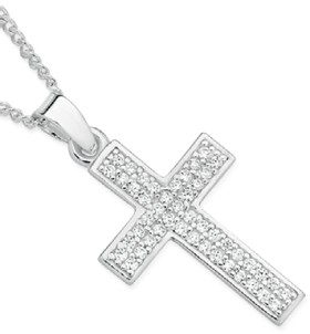 Sterling+Silver+20mm+Pave+Cubic+Zirconia+Square+End+Cross+Pendant