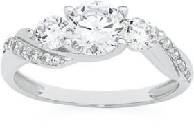 Sterling+Silver+3+Stone+Cubic+Zirconia+with+Cubic+Zirconia+Twist+Band+Ring