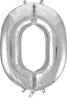 Decrotex+Number+0+Foil+Balloon+Silver+86cm