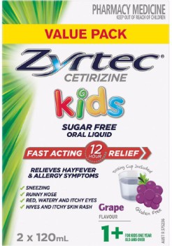 Zyrtec+Kids+Fast+Acting+Allergy+%26amp%3B+Hayfever+Relief+Grape+Flavour+Oral+Liquid+2+X+120ml