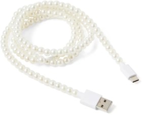 NEW+USB-A+to+USB-C+Beaded+Faux+Pearl+Cable+-+White