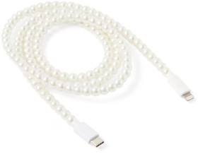 NEW+USB-C+to+Lightning+Beaded+Faux+Pearl+Cable+-+White