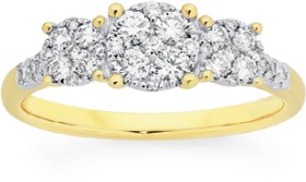 9ct+Gold+Diamond+Trilogy+Ring