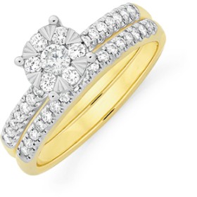 9ct+Gold+Diamond+Bridal+Ring