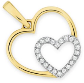 9ct+Gold+Diamond+Double+Heart+Pendant