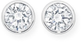 Sterling+Silver+4mm+Cubic+Zirconia+Round+Bezel+Stud+Earrings