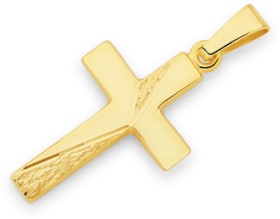 9ct+Gold+18mm+Polished+%26amp%3B+Textured+Cross+Pendant