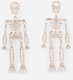 Halloween+Skeleton+Drop+Earrings+-+Silver+Tone