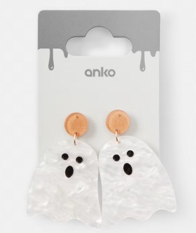 Halloween+Ghost+Drop+Earrings+-+White%2C+Orange+and+Gold+Tone