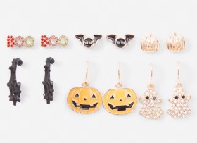 6+Pack+Halloween+BOO+Ghost+Earrings+-+Gold+Tone