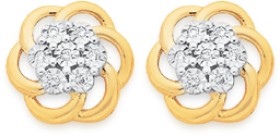 9ct+Gold+Diamond+Swirl+Flower+Stud+Earrings