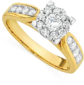 9ct+Gold+Diamond+Cluster+Ring