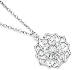 Silver+Multi-Cubic+Zirconia+Radiant+Flower+Necklace