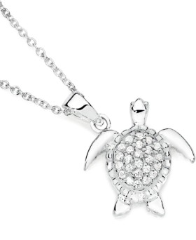 Sterling+Silver+White+Cubic+Zirconia+Pave+Turtle+Pendant