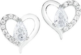 Sterling+Silver+Cubic+Zirconia+Pear+in+Open+Heart+Studs